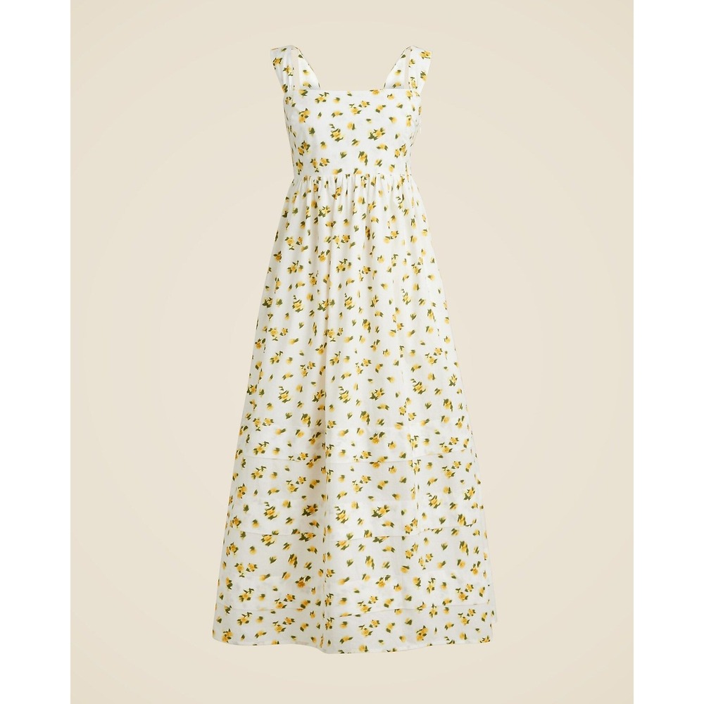 J.Crew Squareneck Midi Dress Budding Rose Yellow Floral Pockets Cotton Size XS‎